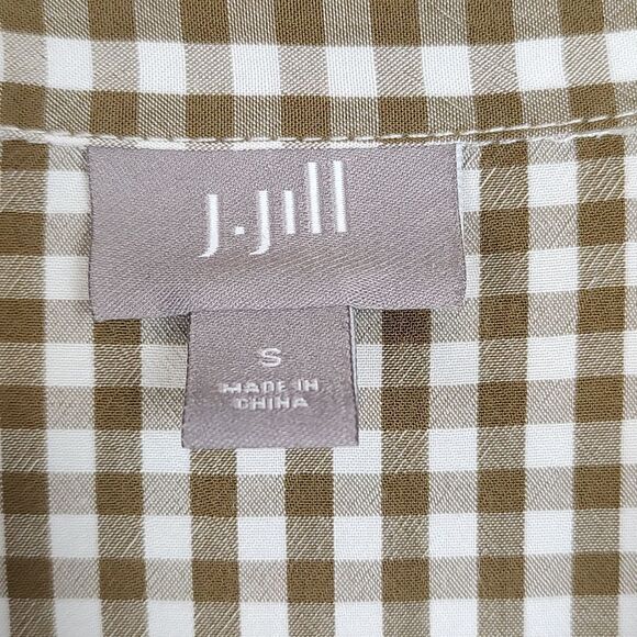 J.Jill Brown Gingham Button Down Long Sleeve Collared Blouse Top Size Small - Picture 2 of 12